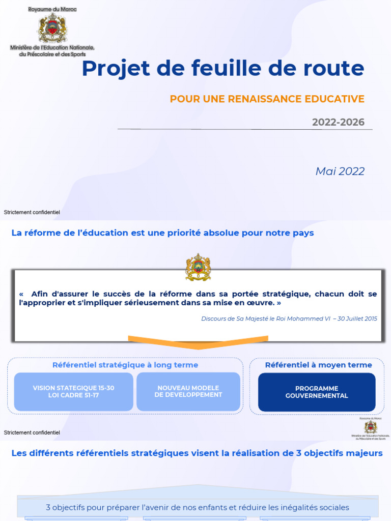 Feuille de route pour la réforme éducative | PDF | Pédagogie | Écoles