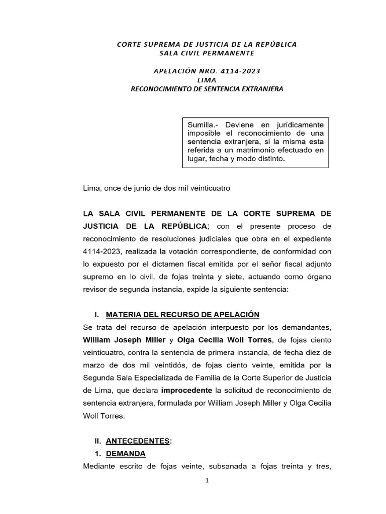 Decisión de Corte Suprema de Justicia - Sala Civil Permanente de 11 ...