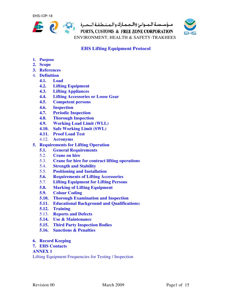 EHS Lifting Equipment Protocol Overview | PDF | Crane (Machine) | Elevator