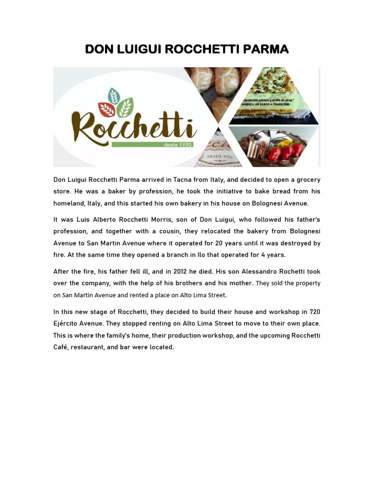 Rocchetti Family Bakery History in Tacna | PDF
