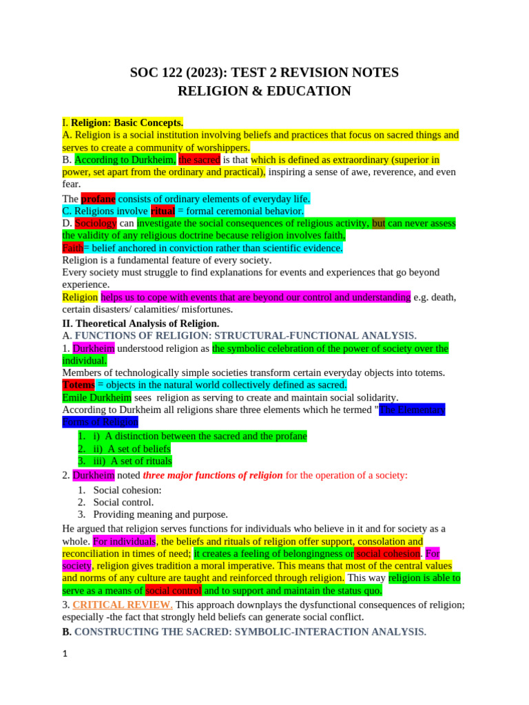 Durkheim's Functions of Religion | PDF | Fundamentalism | Émile Durkheim
