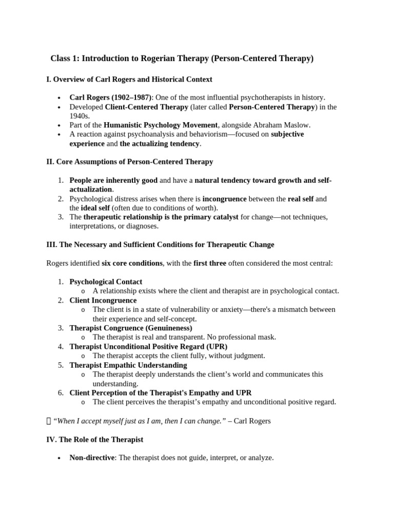 Class 1- Introduction to Rogerian Therapy (Person-Centered Therapy ...