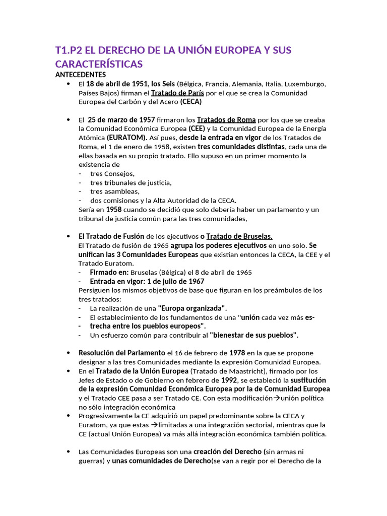 T1.P2 El Derecho de La Unión Europea y Sus Características | PDF ...