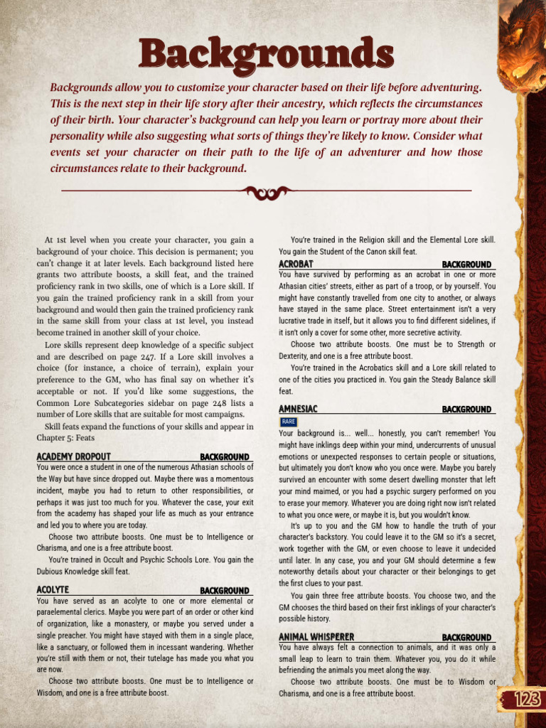 Character Backgrounds for Adventurers | PDF