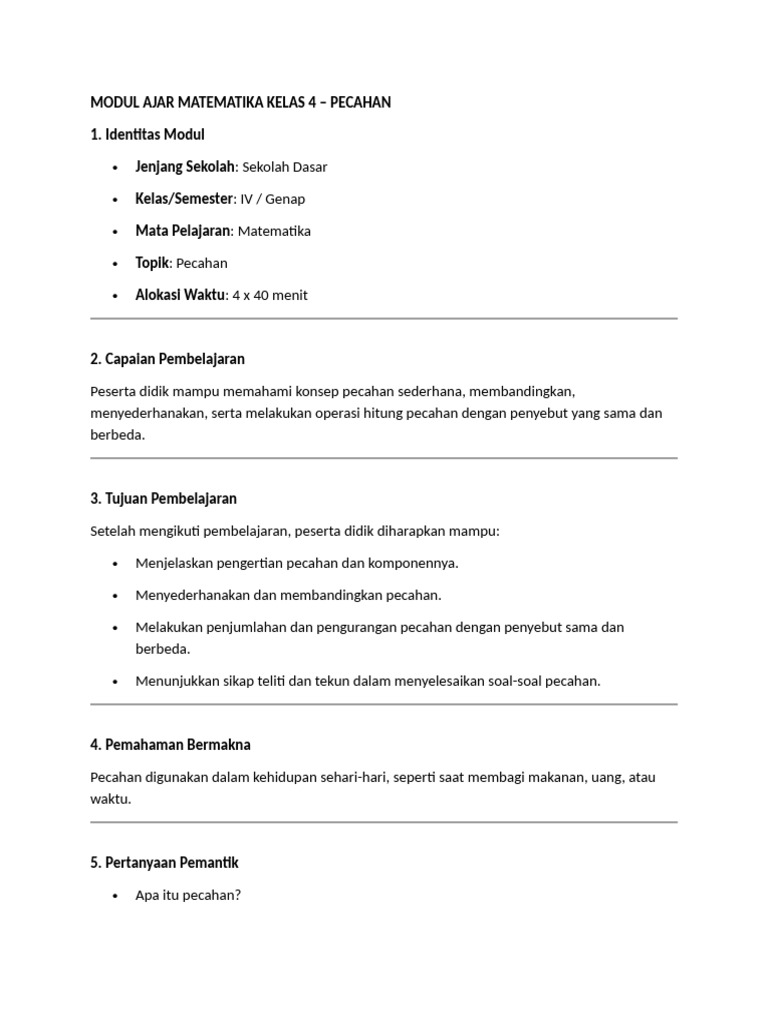 Modul Ajar Matematika Kelas 4 Pdf