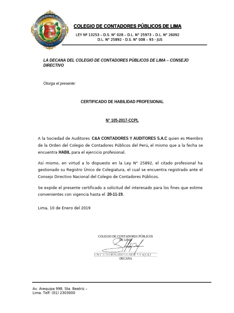 Certificado de Habilidad Profesional | PDF