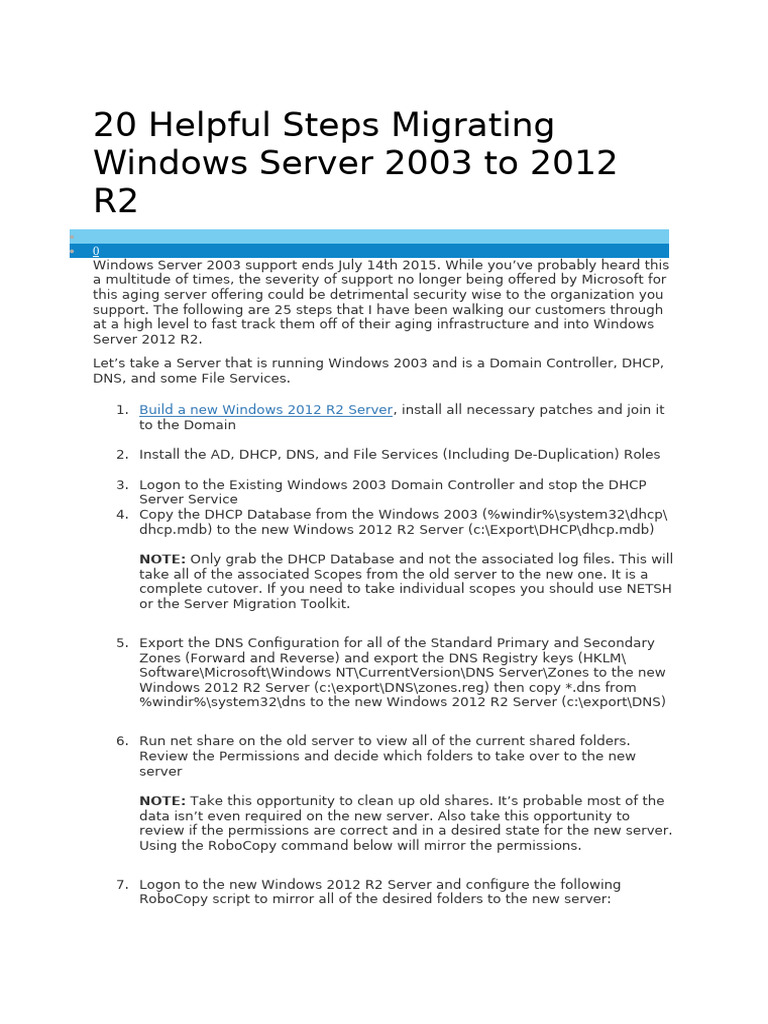 Migrating from Windows Server 2003 to 2012 R2 | PDF | Windows 2000 ...