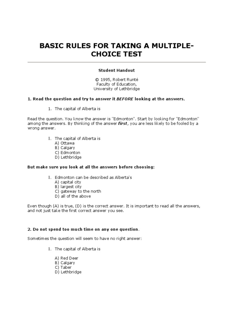 Basic Rules For Taking A MCQ PDF