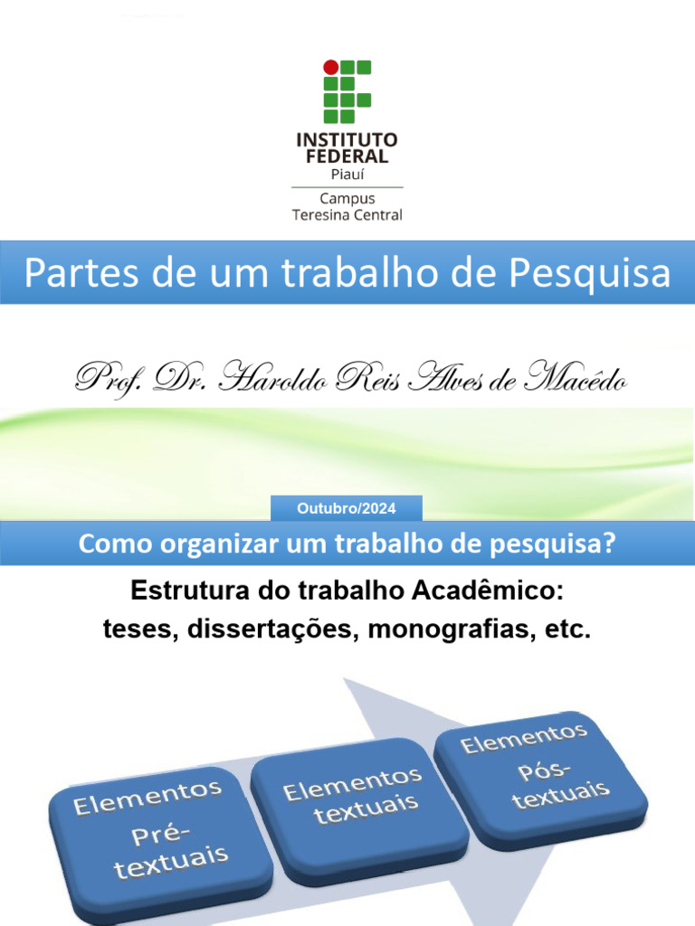 Aula 3 - Partes Do Trabalho Científico | PDF | Abstract (resumo ...