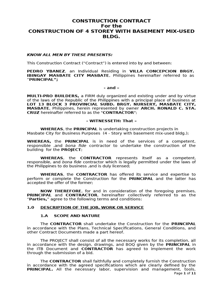 Construction Contract for Mixed-Use Building | PDF | Employment | Indemnity