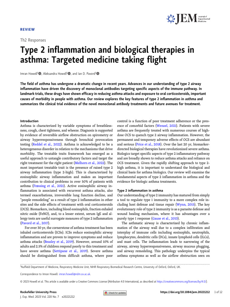 Type 2 Inflammation and Asthma Biologics | PDF | Asthma | Interleukin 4