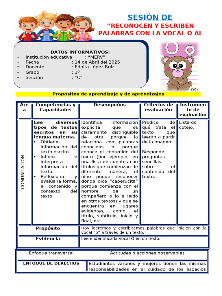 Comunicacion - Vocal o - 14 de Abril | PDF | Aprendizaje