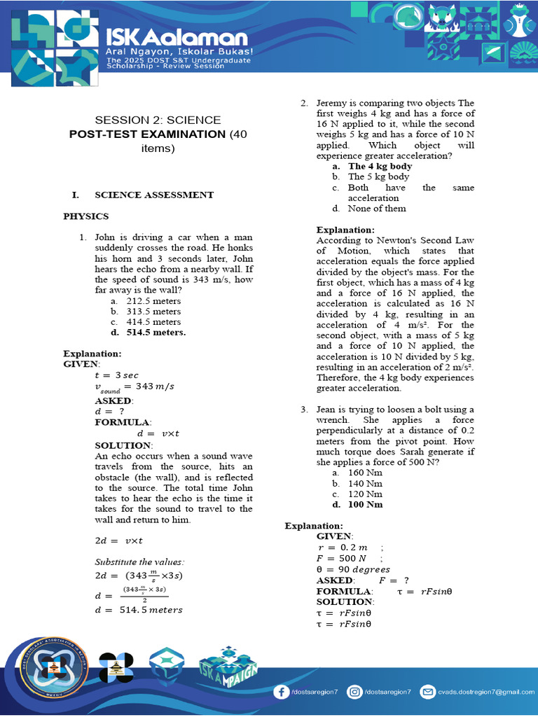 Science Post-Test Examination Guide | PDF | Atoms | Chemistry