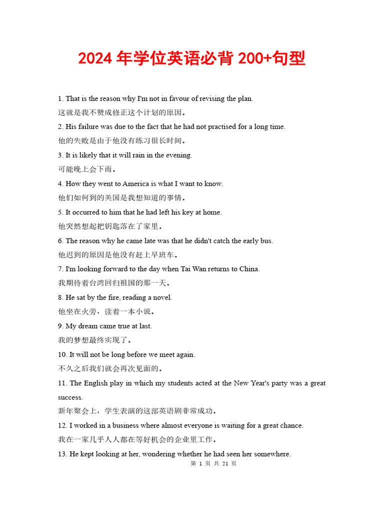 Essential English Sentence Patterns | PDF