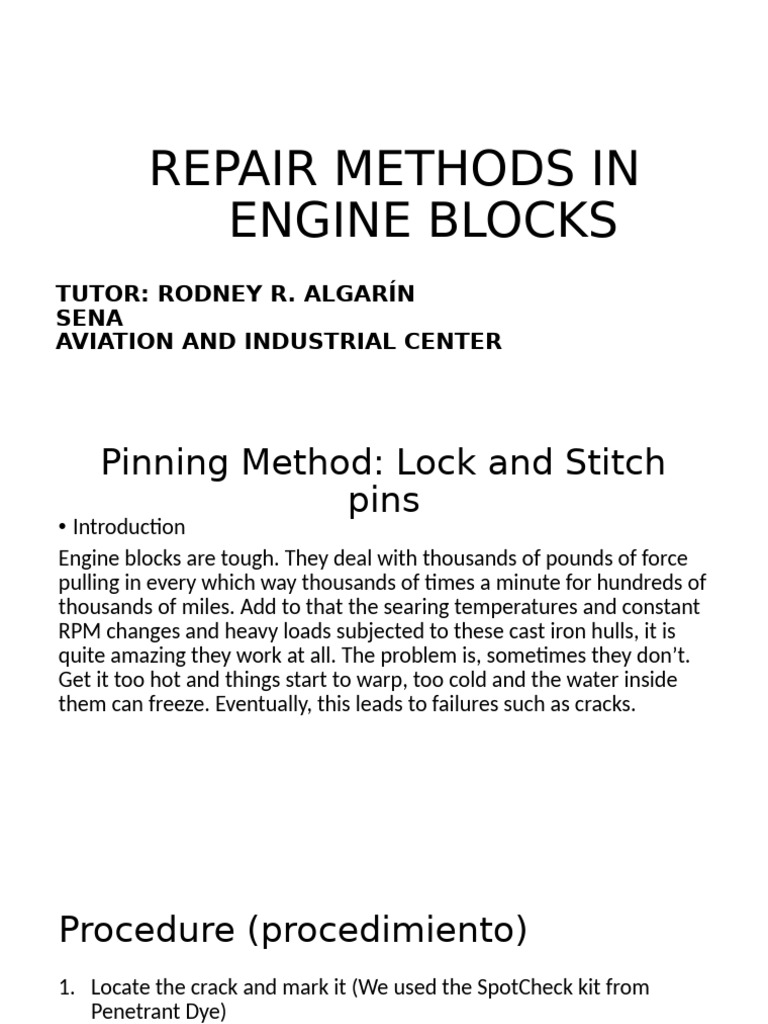 Engine Block Repair: Lock and Stitch Method | PDF | Drilling | Drill