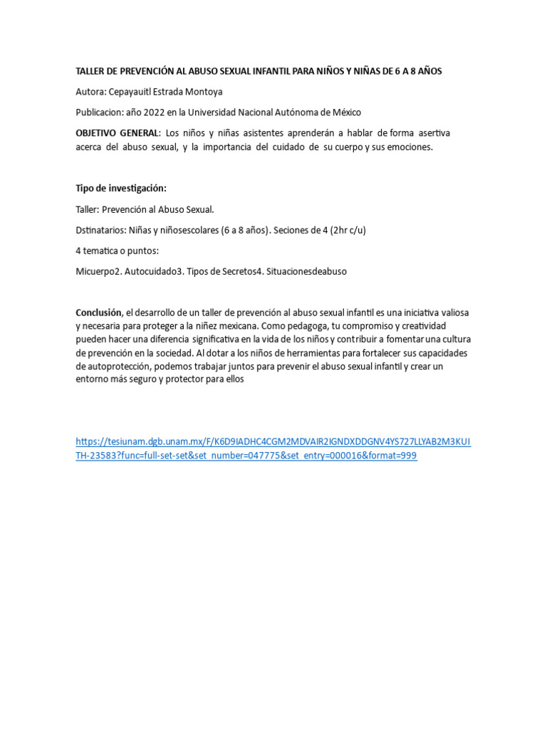 Taller de Prevención del Abuso Infantil | PDF