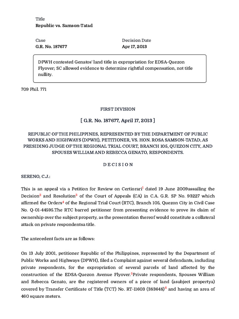 Expropriation Case: Republic vs. Genato | PDF | Eminent Domain | Property