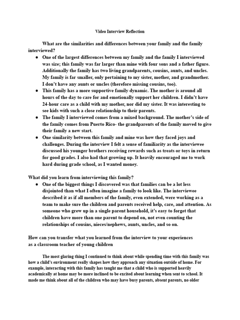 Video Interview Reflection | PDF | Grandparent | Classroom