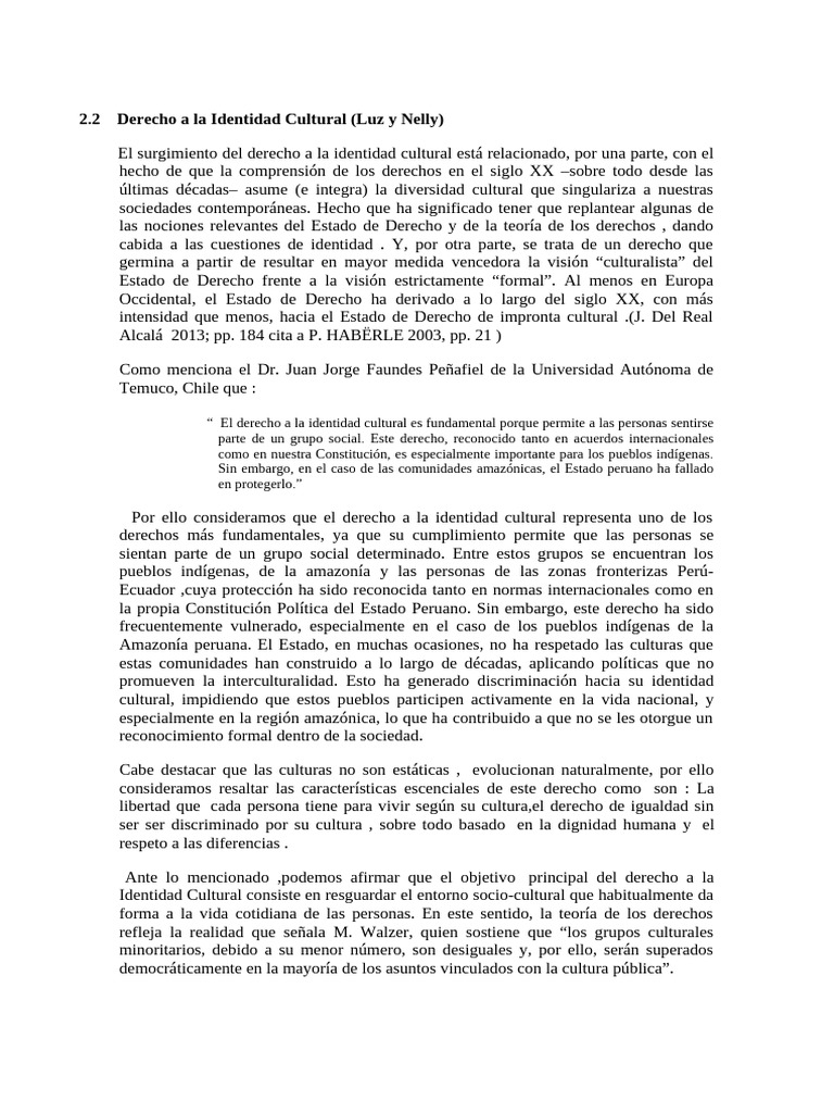 Derecho a la Identidad Cultural en Perú | PDF | Estado (política) | Perú