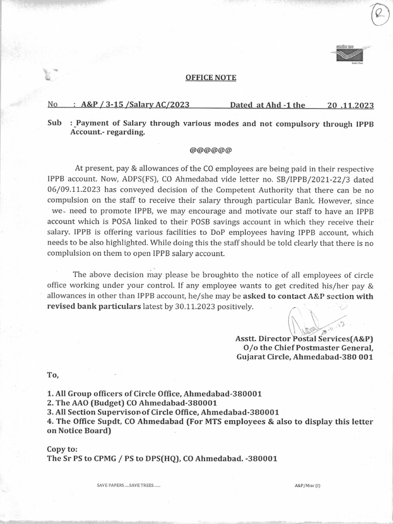 SALARY AC LETTER WITH ANNX 20.11.2023 | PDF | Banking | Personal Finance