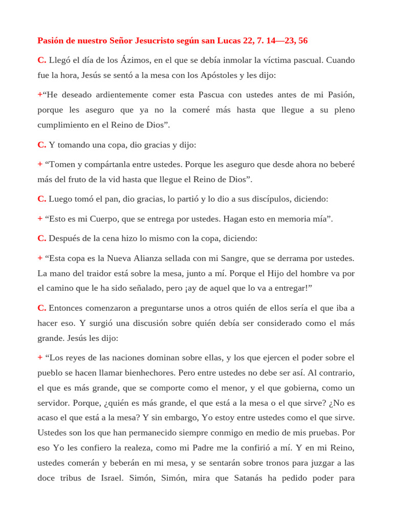 Pasión de Jesucristo según San Lucas | PDF | Jesús | Poncio Pilato