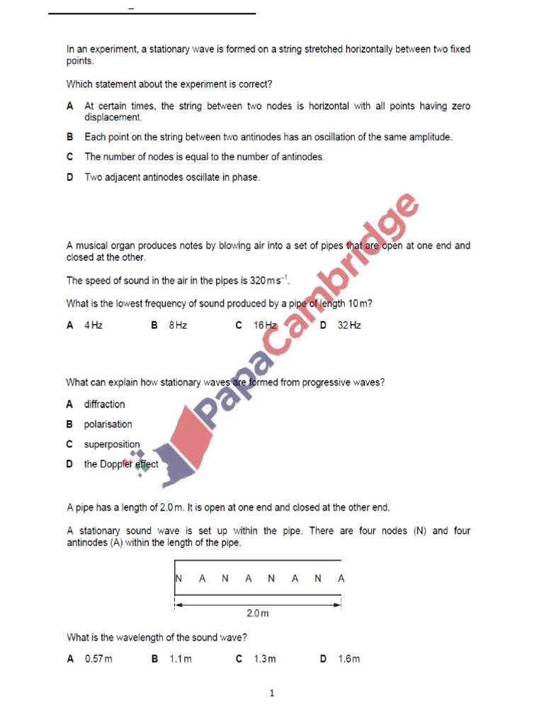 2023 Stationary Wave AS Physics 9702 | PDF