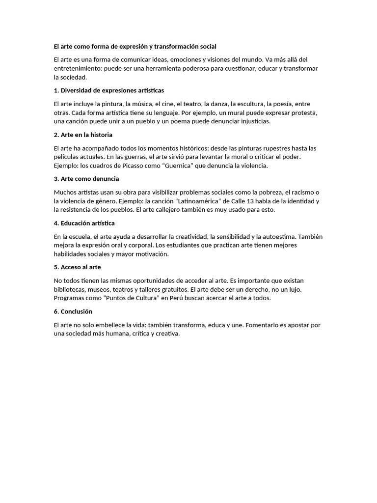 El Arte Como Forma de Expresión y Transformación Social | PDF
