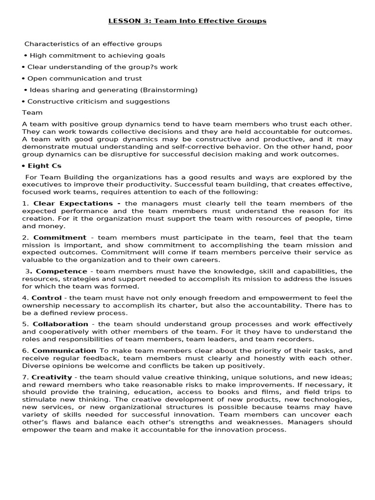 Building Effective Teams: Key Characteristics | PDF | Leadership ...