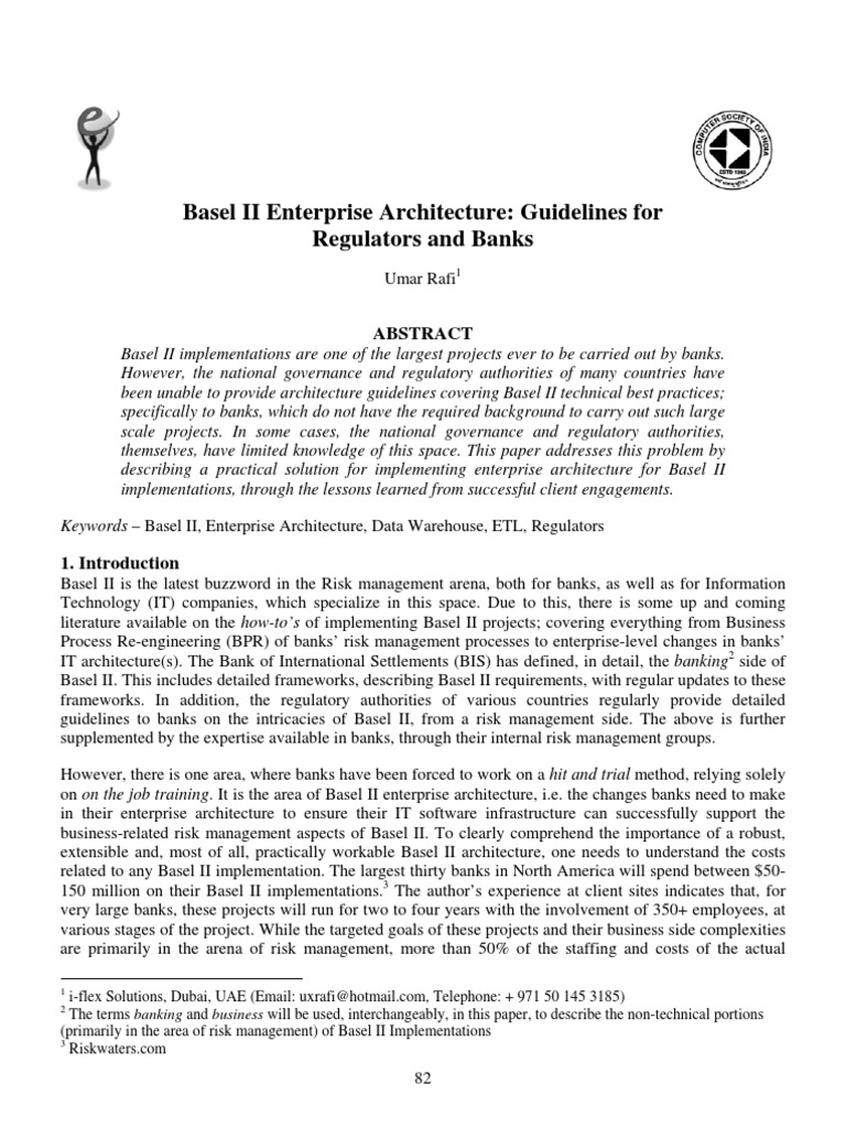Basel II Enterprise Architecture: Guidelines For Regulators and Banks | PDF