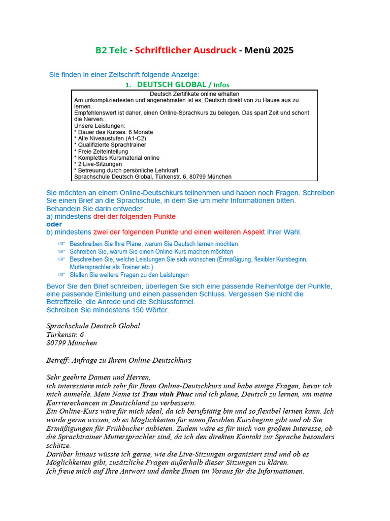 B2 20telc 20 - 20schreiben 20+ 20L C3 B6sungen 2041x 20 - 20 202025 | PDF
