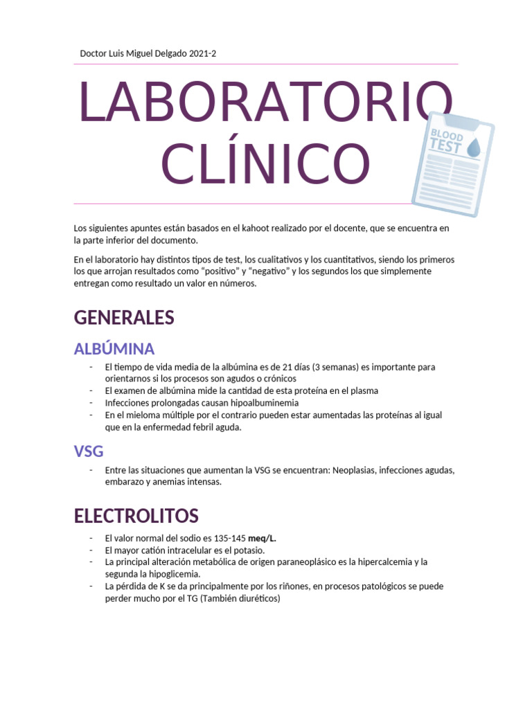 Examen de Albúmina en Laboratorio Clínico | PDF | Transaminasa ...