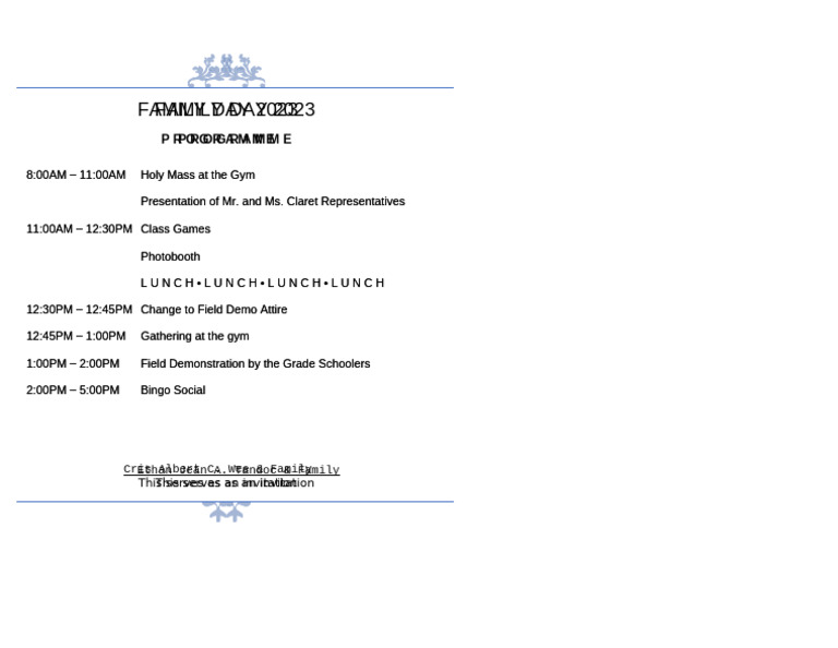 Family Day 2023 Program Schedule | PDF