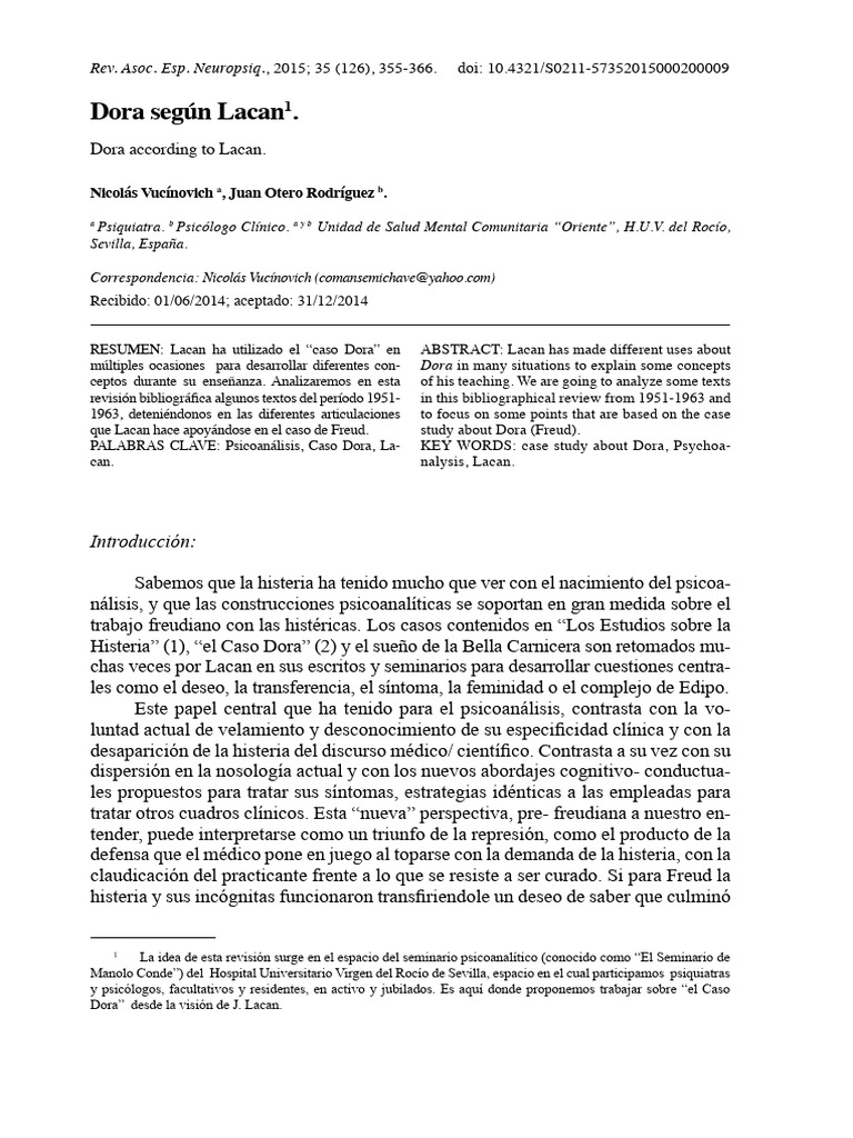 Análisis Lacaniano del Caso Dora | PDF | Jacques Lacan | Psicoanálisis
