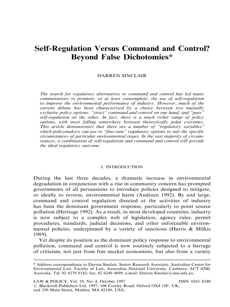 Self-Regulation vs. Command and Control | PDF | Policy | Regulatory ...
