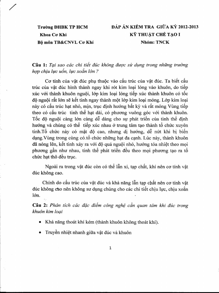Dap An KT Che Tao 1 Ktra HK2.12-13 TNCK | PDF