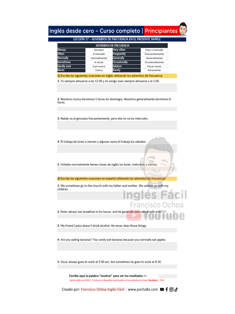 Lección 17 - Adverbios de Frecuencia en El Presente Simple-1 | PDF