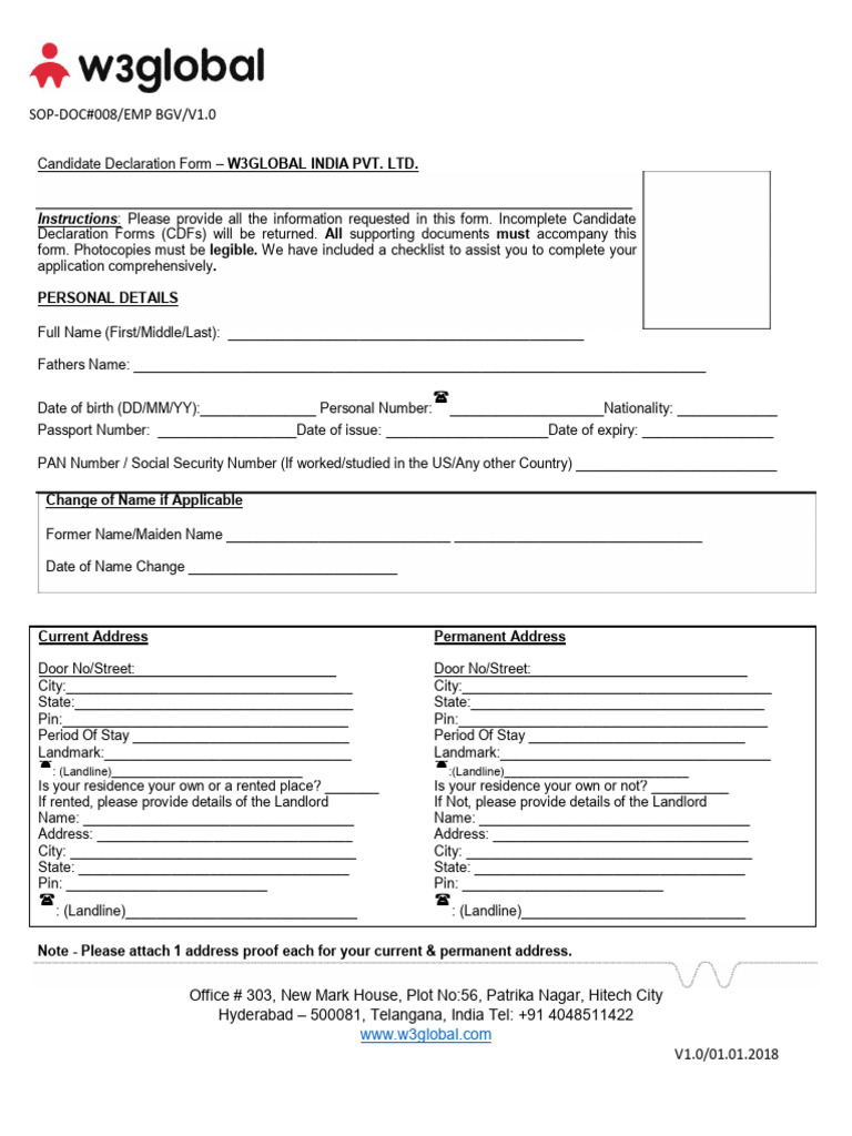 W3Global Candidate Declaration Form | PDF