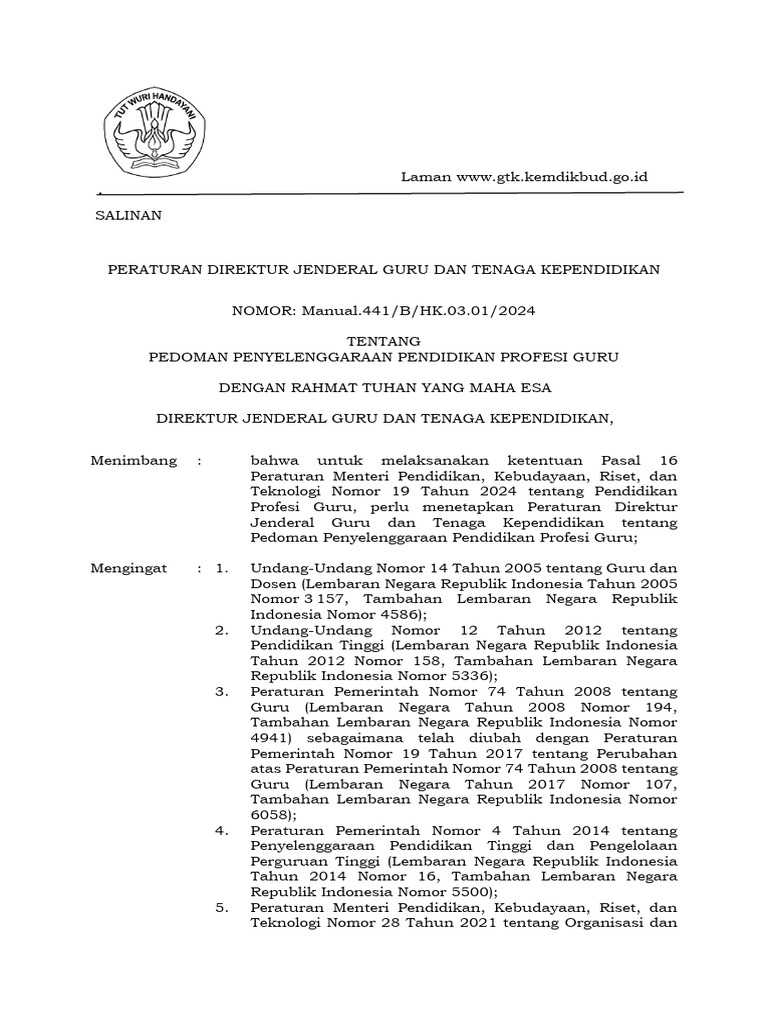 Pedoman Pendidikan Profesi Guru 2024 | PDF