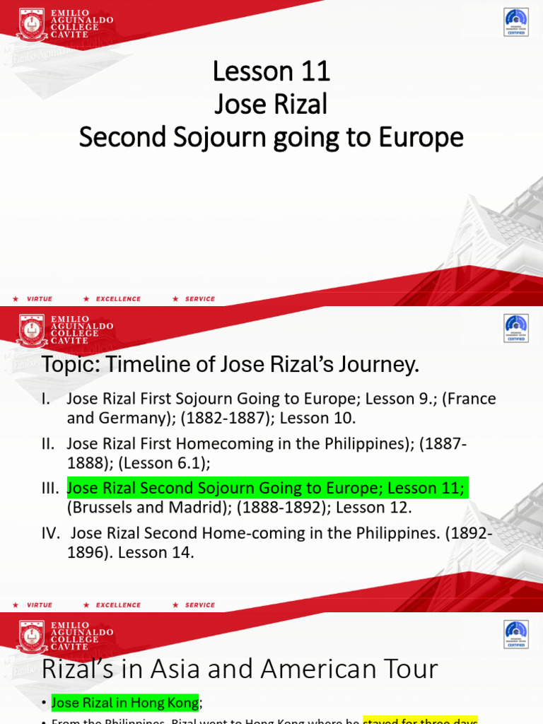 Jose Rizal's European Journey Timeline | PDF | Philippines