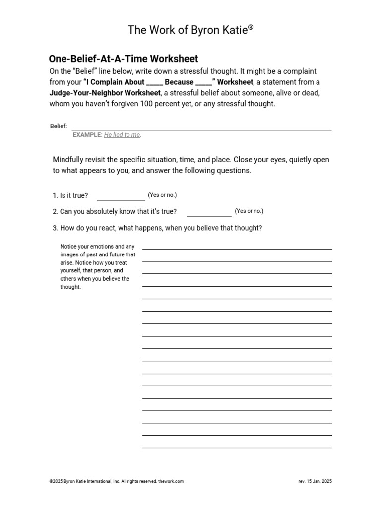 Bryon Katie The Work of Byron Katie Worksheets Documents PDF (5 April