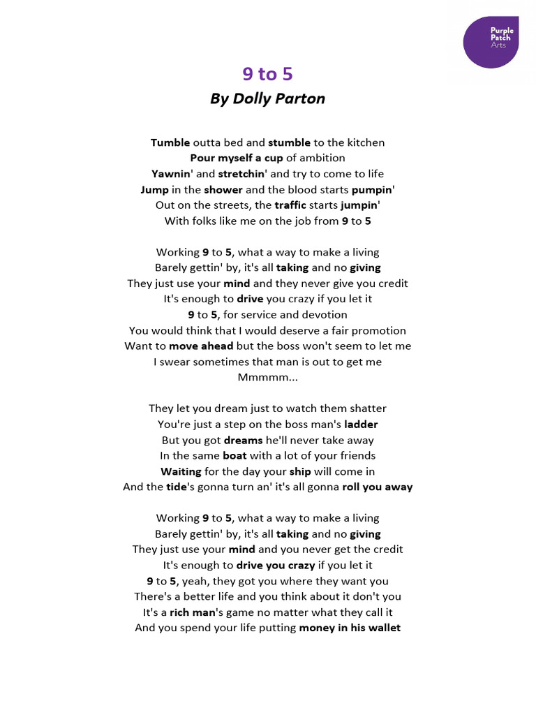 9 to 5 Lyrics by Dolly Parton | PDF