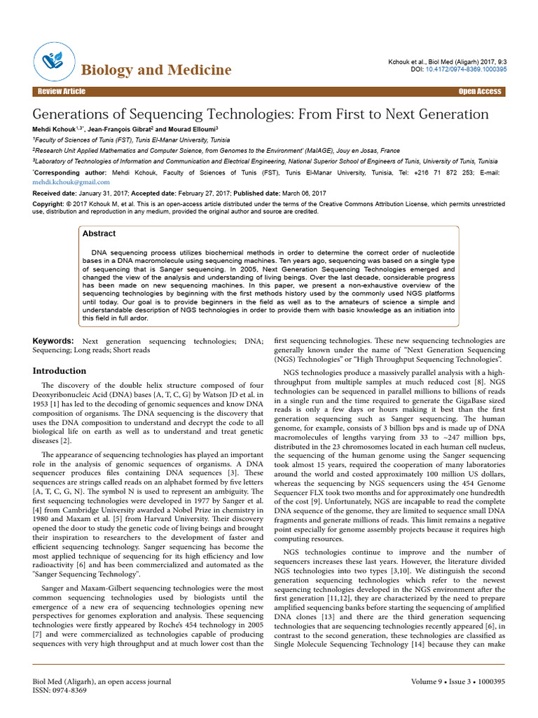 Generation of Sequencing Technology | PDF | Dna Sequencing | Primer ...