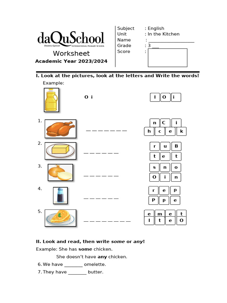 English - Worksheet in The Kitchen | PDF | Western Cuisine | Food And ...