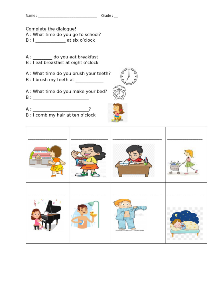 School Routine Dialogue Completion | PDF