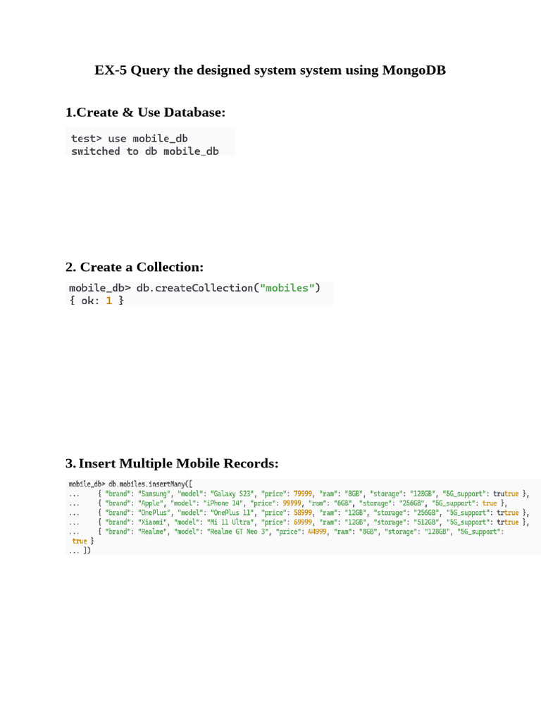 MongoDB Mobile Database Operations Guide | PDF