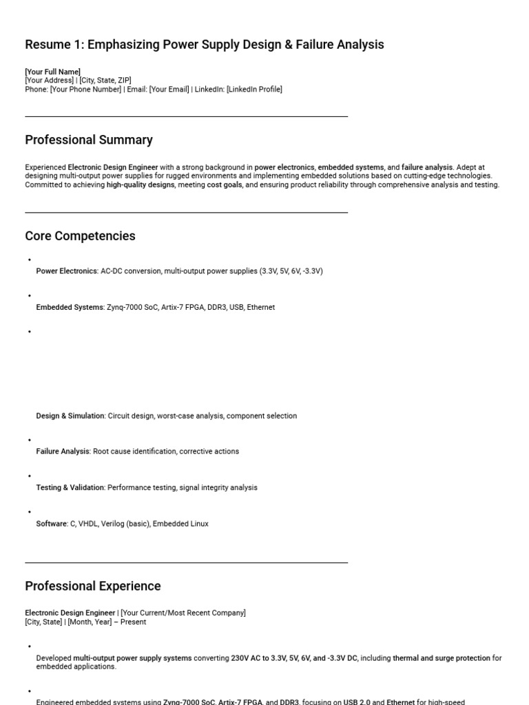 Power Supply Design & Failure Analysis Resume | PDF