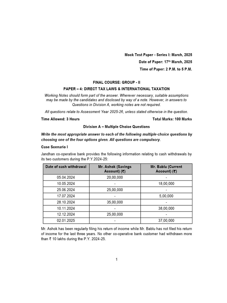 MTP 1 and 2 Que May25 Group2 | PDF | Income Tax | Taxes