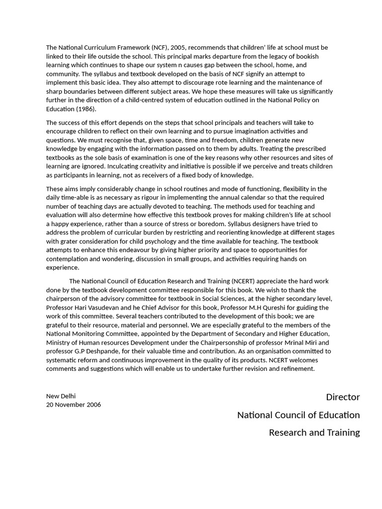 National Curriculum Framework Overview | PDF | Curriculum | Agriculture