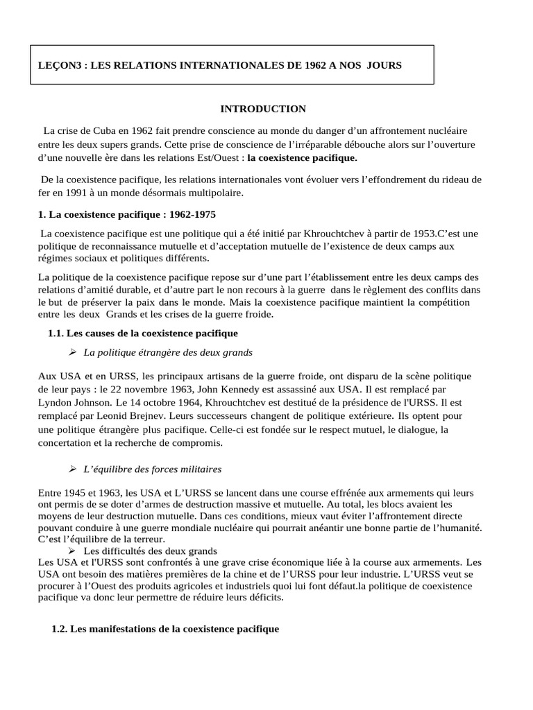Relations internationales depuis 1962 | PDF | Communisme | Union soviétique