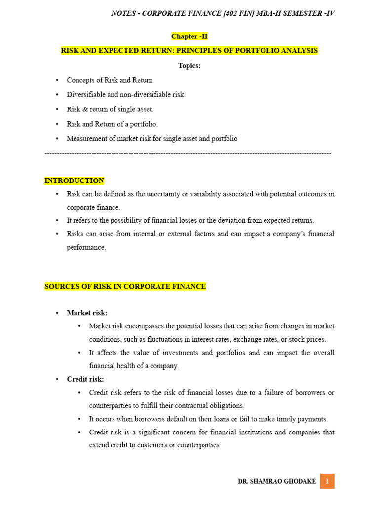 Principles of Portfolio Analysis | PDF | Financial Risk ...